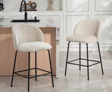 Set of 2 Bar Stools with Backrest and Footrest Padded Steel Legs Beige