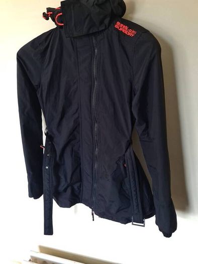 Superdry the windmac jacket Size medium ptp 18" black with belt in excellent condition