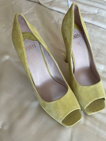 Faith Lime Green Suede open toe platform shoes