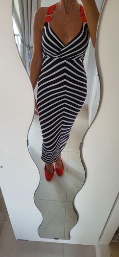 TED BAKER navy white striped red criss cross straps Sz 3 (Fit 10-12UK)