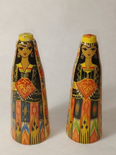 Hand Painted Wooden Folk Art Wedding Dolls
