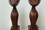 MCM pair of hard carved cat sculptures