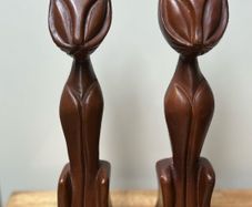 MCM pair of hard carved cat sculptures