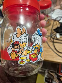 Vintage French Disney baby character glass canisters/jars x 2