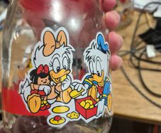 Vintage French Disney baby character glass canisters/jars x 2