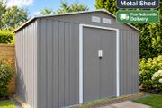 Metal Garden Shed 9x6 Outdoor Storage Tool Shed with Sliding Doors Light Grey