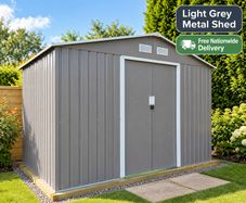 Metal Garden Shed 9x6 Outdoor Storage Tool Shed with Sliding Doors Light Grey