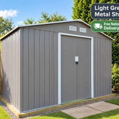 Metal Garden Shed 9x6 Outdoor Storage Tool Shed with Sliding Doors Light Grey