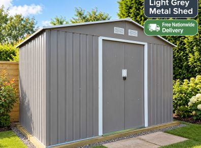 Metal Garden Shed 9x6 Outdoor Storage Tool Shed with Sliding Doors Light Grey