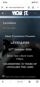 2 Tickets for Levellers Vicar St Oct 23rd