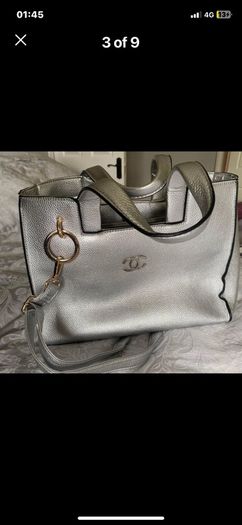 Handbag  . Silver , Velvet inset .