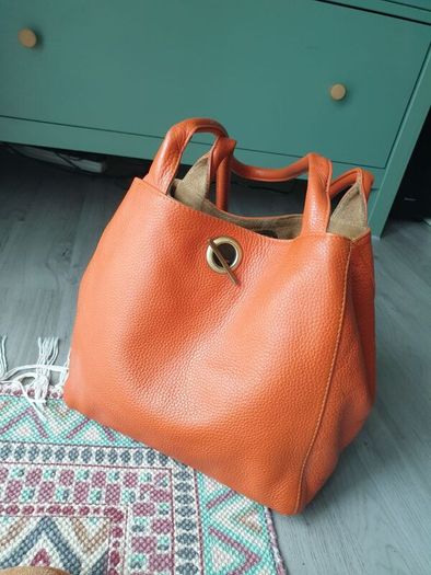 Orange Leather Handbag Similar To Tod's Handbag