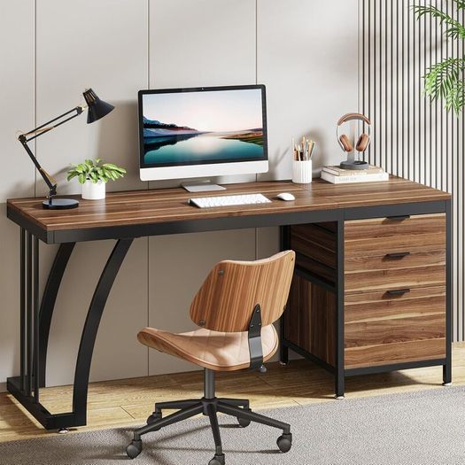 Industrial Computer Desk Work Table with File Storage 150 cm with 3 Drawers with Reversible Shelf