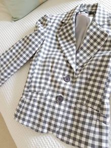Grey & White Checkered Blazer - Size 8