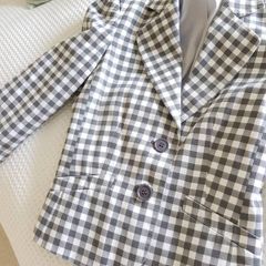Grey & White Checkered Blazer - Size 8
