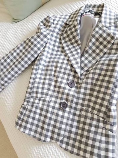Grey & White Checkered Blazer - Size 8