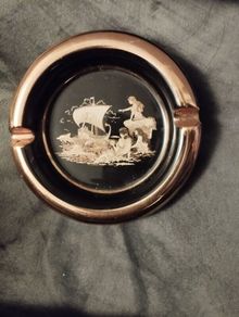 Traditional Greek 24K Gold Plated Ceramic Ashtray Hand Made