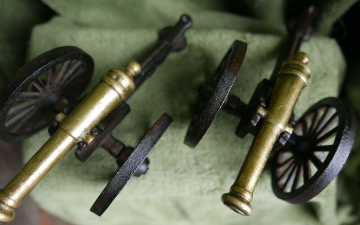 Vintage Brass and Cast Iron Cannons - Moving Wheels - Adjustable Mini Cannon - Set of 2