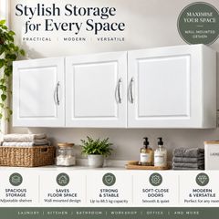 Wall Mounted Storage Cabinet with 3 Doors & Adjustable Shelves  White