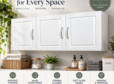 Wall Mounted Storage Cabinet with 3 Doors & Adjustable Shelves  White