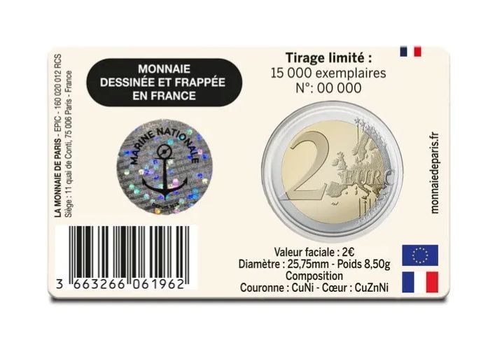 France 2 Euro Commemorative Coin 2026 - The French Navy. Coincard. BU