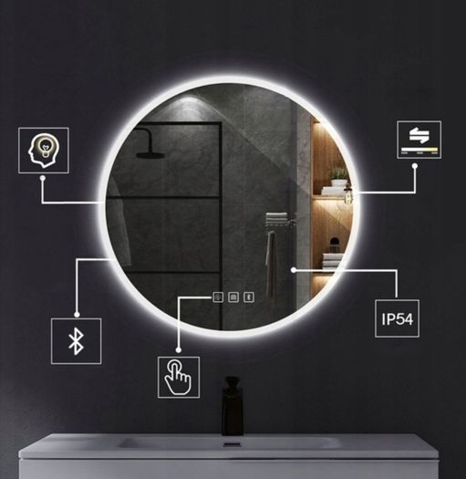 LED Bathroom Mirror Bluetooth Speakers Demister Antifog 80cm Ensuite Vanity Makeup Cosmetic