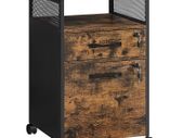 Roll container, filing cabinet, office cabinet with drawers, universal castors, open compartment, steel frame, industrial design, vintage brown +black