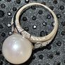 Sterling silver 925 Edison Pearl and Natural Cambodian Zircon Ring in Rhodium Overlay Image 2