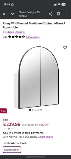 BNIB arched black bathroom mirror / medicine cabinet