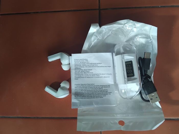 New bluetooth earphones can be seen charging