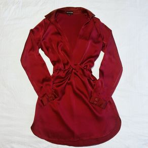 PLT red satin Shirt dress