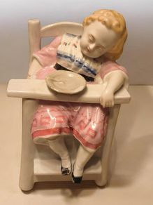 Antique German Porcelain Tobacco Jar Conta and Boehme Sleeping Child in High Chair Victorian Fairing