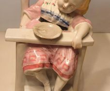Antique German Porcelain Tobacco Jar Conta and Boehme Sleeping Child in High Chair Victorian Fairing