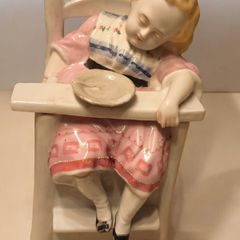 Antique German Porcelain Tobacco Jar Conta and Boehme Sleeping Child in High Chair Victorian Fairing