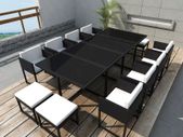 13 Piece Outdoor Dining Set with Cushions Poly Rattan Black