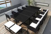 13 Piece Outdoor Dining Set with Cushions Poly Rattan Black