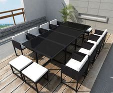 13 Piece Outdoor Dining Set with Cushions Poly Rattan Black
