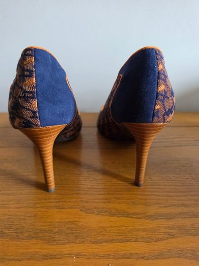 Ruby Shoo Navy Geo-Pattern Pointed Heels - UK 7  EU 40