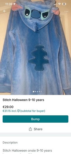 halloween costume stitch 9-10 years