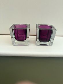 Murano Technique Two Colour Art Glass Candle Holders