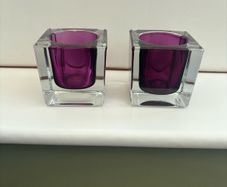 Murano Technique Two Colour Art Glass Candle Holders