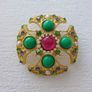 Vintage Style Maltese Cross Pearl Crystal Gold Brooch Image 2