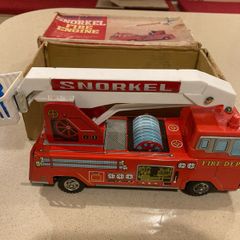 Yonezawa Japan Tin Battery Operated Snorkle Fire Engine Mint in Box
