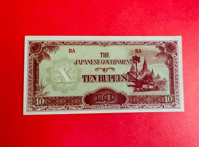 Japanese  Invasion  Money  BURMA   10 RUPEES  1942 WORLD WAR 11 ( Uncirculated )