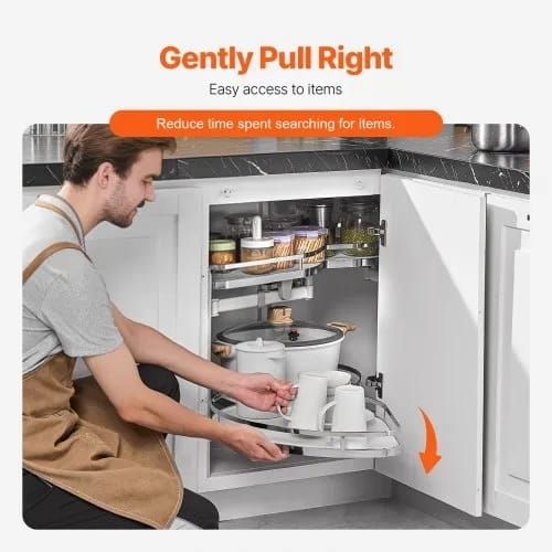 18"W Opening Blind Corner Pull Out Organizer, 2 Tier 4 Shelf Kitchen Cabinet Organizer, Magic Chrome Carbon Steel Storage Basket,