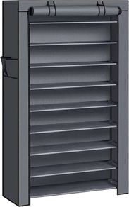 10-Tier Shoes Rack with Dustproof Cover, 28 x 88 x 160 cm, Shoe Storage Cabinet, Shoe Organiser, Shoe Stand Holds 40-50 Pairs of Shoes, for Living Room (FREE SHIPPING)