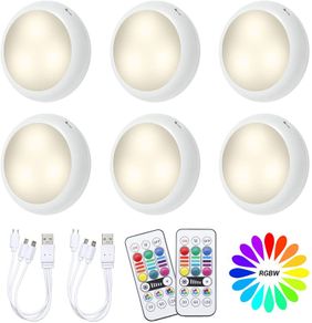 6 Packs Under Cabinet Lights,OxyLED RGB Wireless Cabinet Light with Remote Control,USB Powered Dimmable Closet Touch Light,Under Counter Lights for Kitchen Cupboard Closet Wardrobe