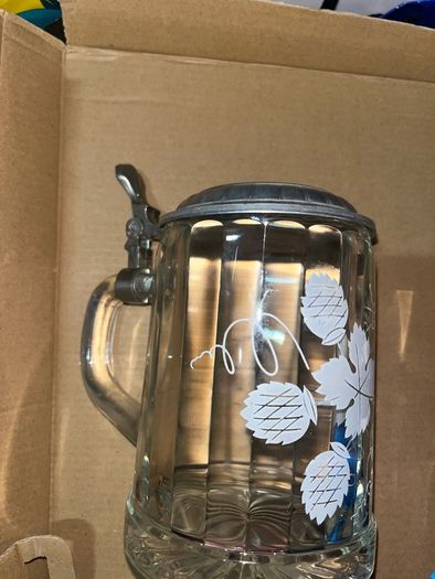 RARE Vintage ALWE German Beer Lidded Stein Heavy Glass Mug Cup Tankard