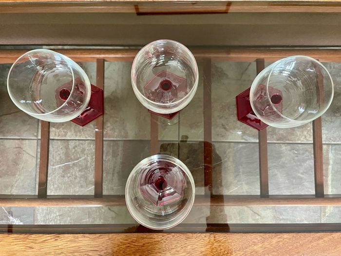 Vintage Luminarc Ruby Red Wine Glass Hexagonal Base Made in France