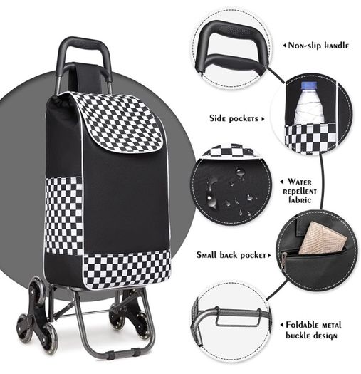 Folding Shopping Trolley Lightweight and Waterproof 2 in 1 Shopping Cart with 6 Large Noiseless Wheels Detachable Stair Climbing Cart for Groceries (FREE POSTAGE)